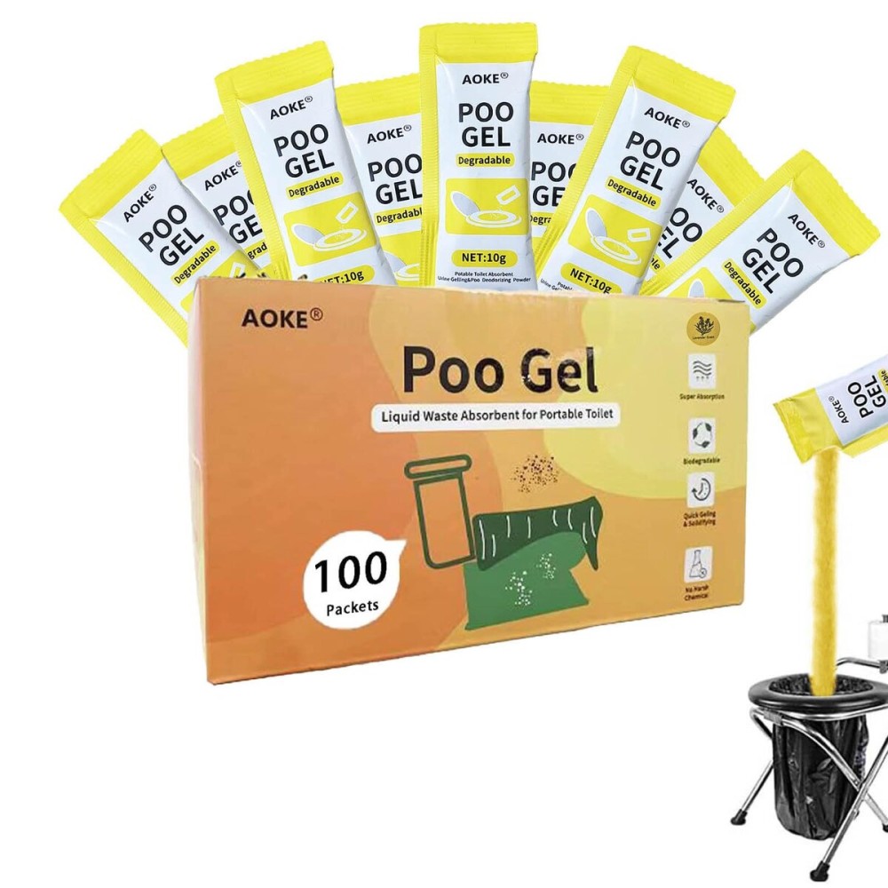 AOKE Portable Toilet Powder, 100 Pack Poo Gel Lavender scent for Camping Eco Absorbent Gel Liquid Waste Gelling and Deodorizing Powder, Emergency Toilet Waste Treatment for Outdoor Camping Hiking