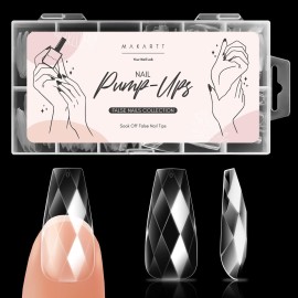 Makartt Medium Coffin Soft Gel Nail Tips: 120pcs 3D Diamond-Shaped Fake Nails Extension, 12 Sizes Full Cover Clear Press-On Tip, Natural Rhombus Lattice, Suit for Chrome Nail Powder