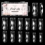 Makartt Medium Square Soft Gel Nail Tips: 120pcs 3D Diamond-Shaped Fake Nails Extension, 12 Sizes Full Cover Clear Press-On Tip, Natural Rhombus Lattice, Suit for Chrome Nail Powder