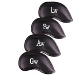 All Teed Up Premium Magnetic Leather Iron and Wedge Golf Club Head Covers | Set of 10 | Fits Most Clubs | Embroidered Club Label on Both Sides of Club Head Cover (Aw,Gw,Sw,Lw (Set of 4 Covers))