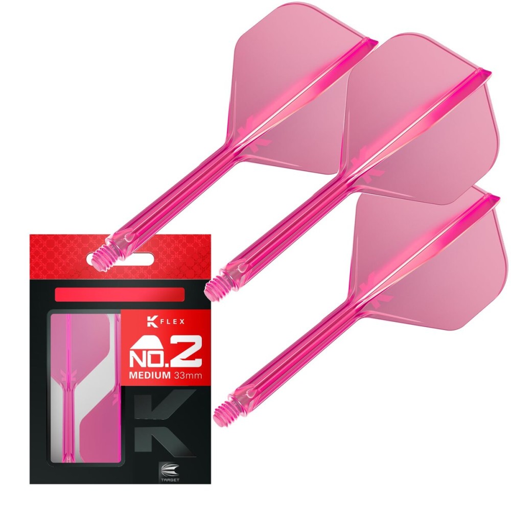 Target Darts K Flex Integrated Dart Flights and Shafts, No.2 Pink (Medium) | Pack of 3 K-Flex - No2, Kflex All in One Moulded Dart Flight & Stem | Professional Dart Accessories