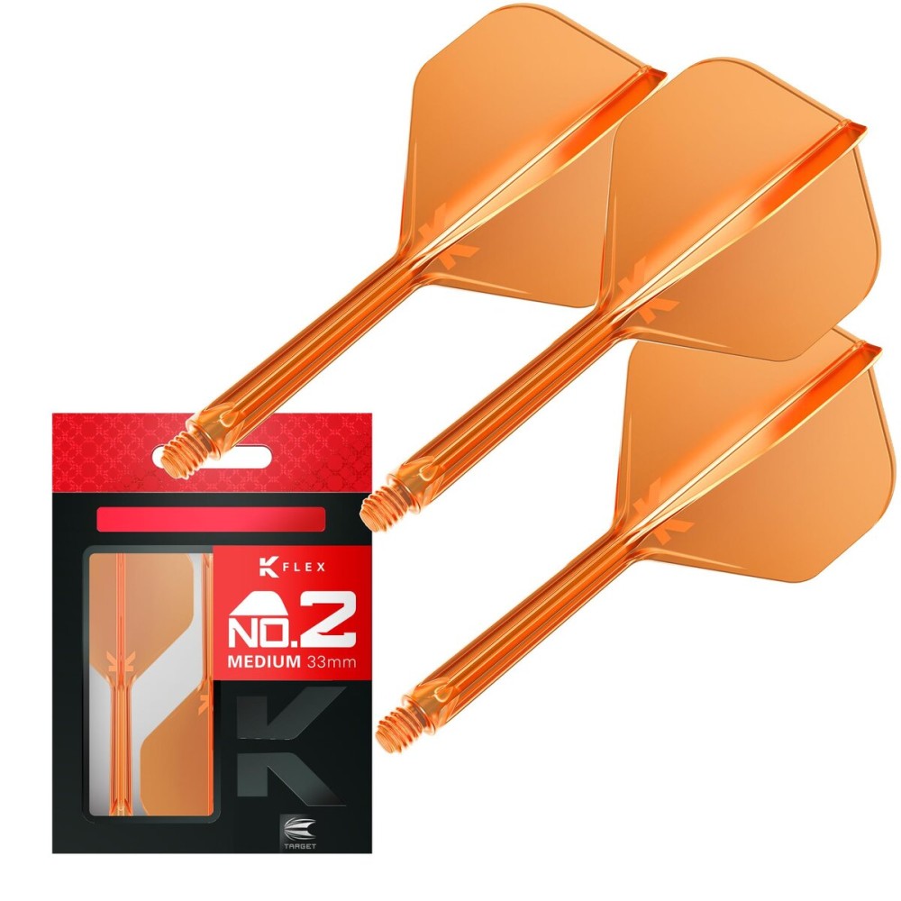 Target Darts K Flex Integrated Dart Flights and Shafts, No.2 Orange (Medium) | Pack of 3 K-Flex - No2, Kflex All in One Moulded Dart Flight & Stem | Professional Dart Accessories
