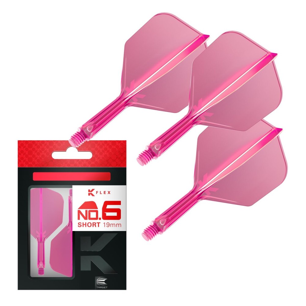 Target Darts K Flex Integrated Dart Flights and Shafts, No.6 Pink (Short) | Pack of 3 K-Flex - No6, Kflex All in One Moulded Dart Flight & Stem | Professional Dart Accessories