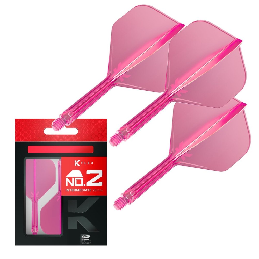 Target Darts K Flex Integrated Dart Flights and Shafts, No.2 Pink (Intermediate) | Pack of 3 K-Flex - No2, Kflex All in One Moulded Dart Flight & Stem | Professional Dart Accessories
