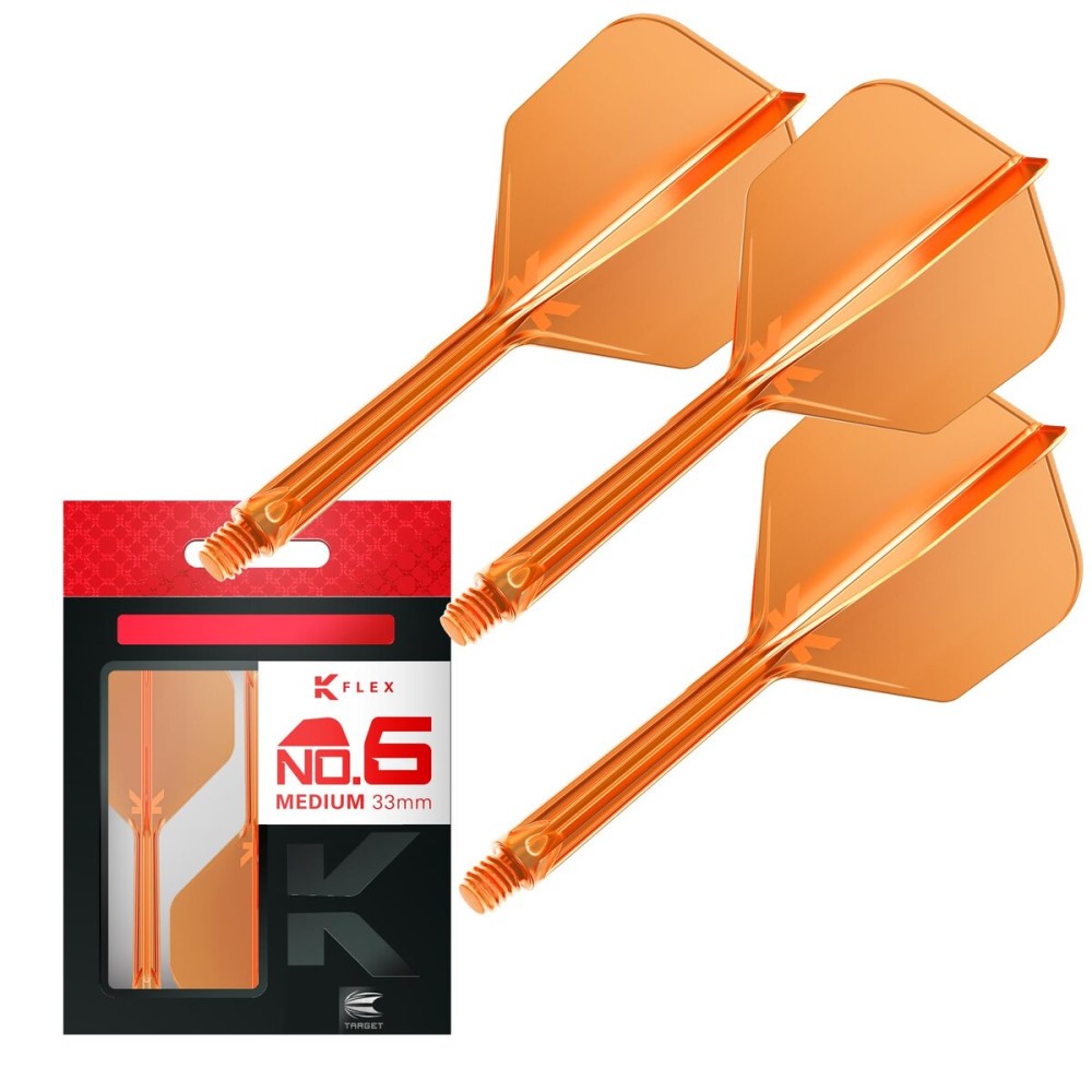 Target Darts K Flex Integrated Dart Flights and Shafts, No.6 Orange (Medium) | Pack of 3 K-Flex - No6, Kflex All in One Moulded Dart Flight & Stem | Professional Dart Accessories