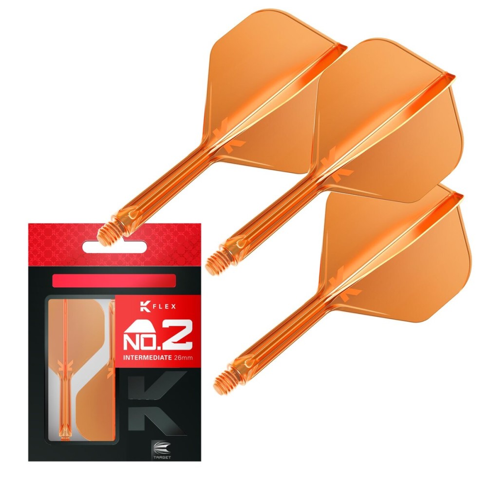 TARGET Darts K Flex Integrated Dart Flights and Shafts, No.2 Orange (Intermediate) | Pack of 3 K-Flex - No2, Kflex All in One Moulded Dart Flight & Stem | Professional Dart Accessories