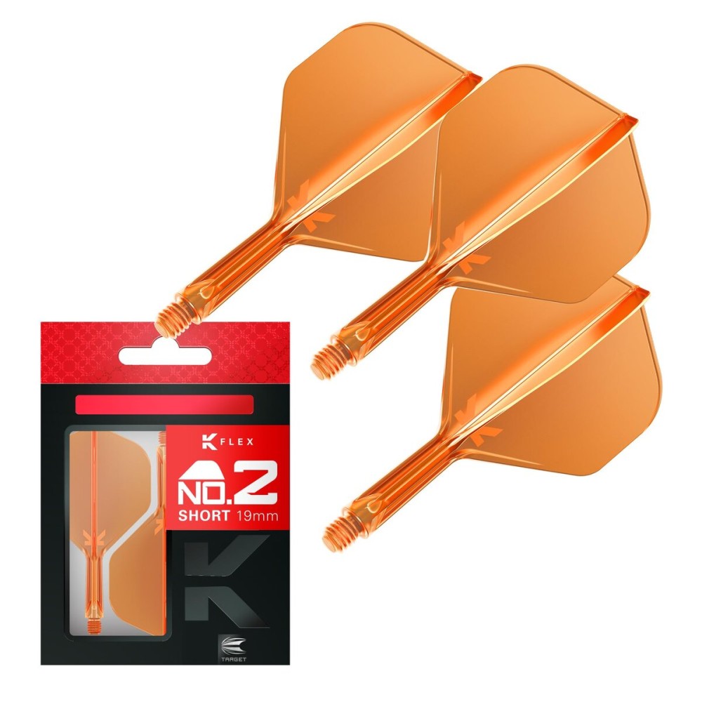 Target Darts K Flex Integrated Dart Flights and Shafts, No.2 Orange (Short) | Pack of 3 K-Flex - No2, Kflex All in One Moulded Dart Flight & Stem | Professional Dart Accessories