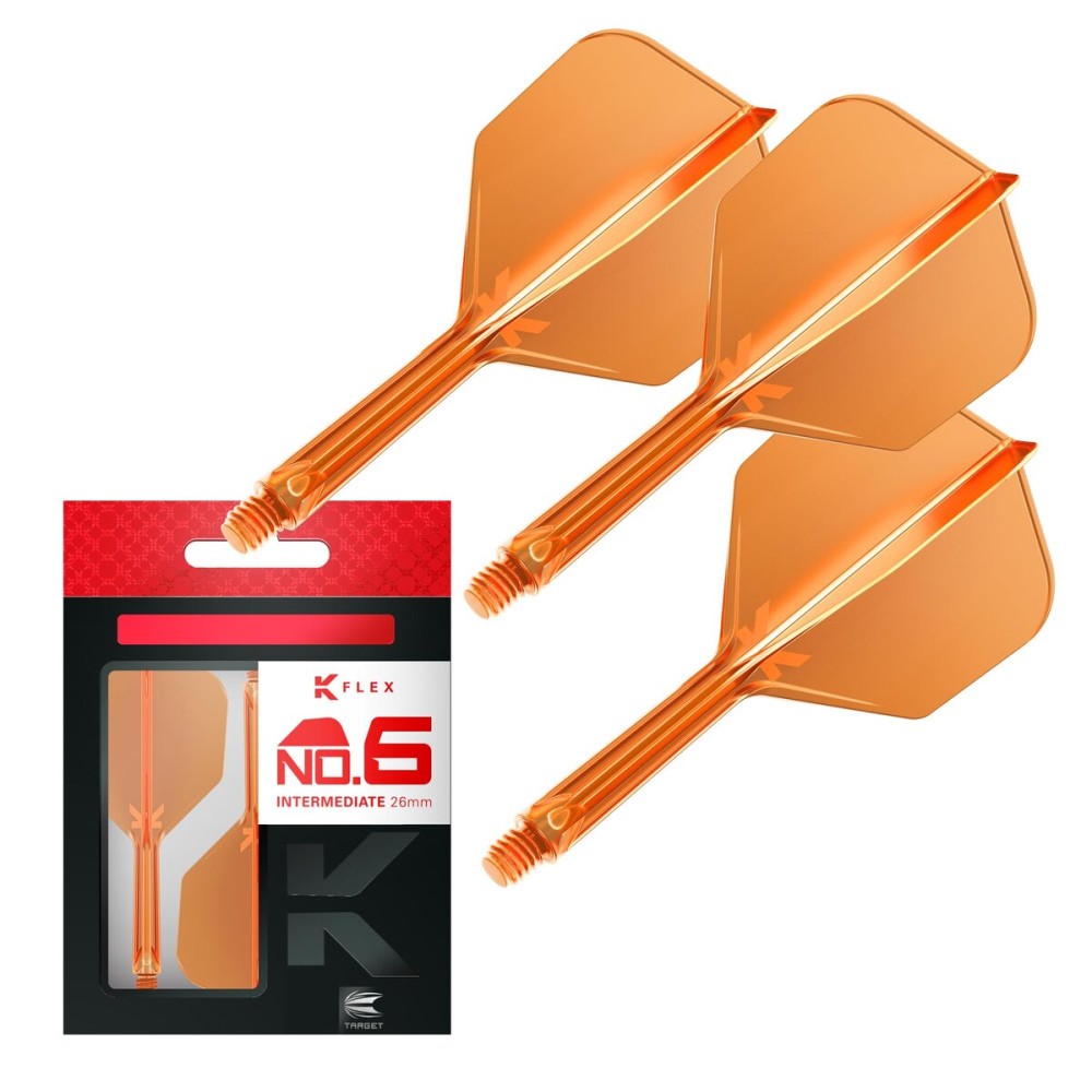 Target Darts K Flex Integrated Dart Flights and Shafts, No.6 Orange (Intermediate) | Pack of 3 K-Flex - No6, Kflex All in One Moulded Dart Flight & Stem | Professional Dart Accessories