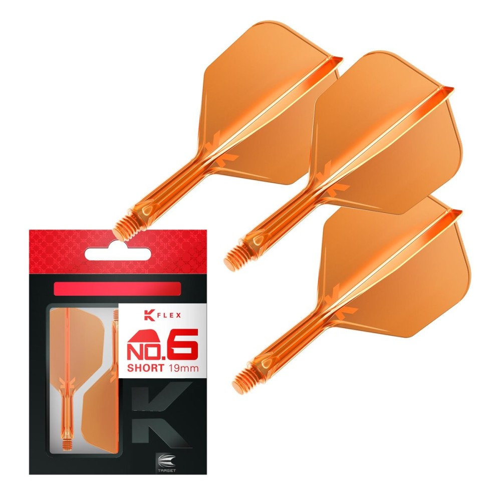 Target Darts K Flex Integrated Dart Flights and Shafts, No.6 Orange (Short) | Pack of 3 K-Flex - No6, Kflex All in One Moulded Dart Flight & Stem | Professional Dart Accessories