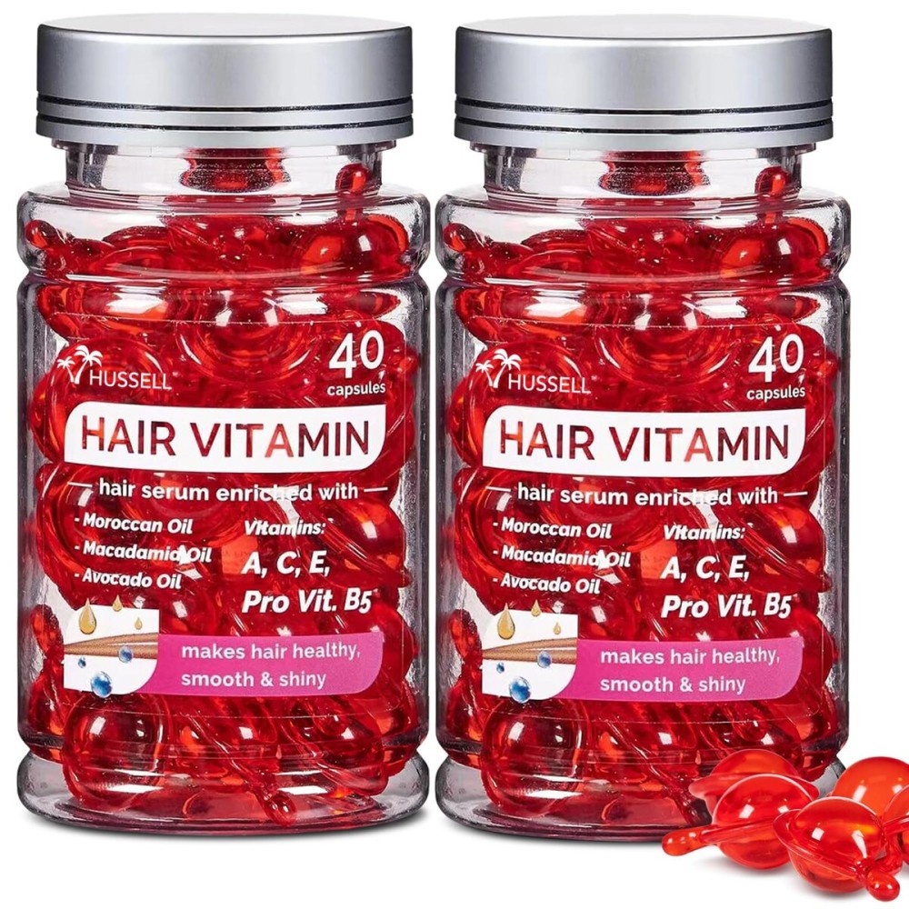 Bali Secret Hussell Hair Serum - No Rinse with Argan Macadamia & Avocado Oils - Vitamins A, E, Pro B5 - Conditioner for Women & Men - Pack of 2, 80 Capsules