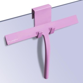 Shower Squeegee with Silicone Hook, 11 Inch Width All Purpose Squeegee Wiper for Shower Glass Doors Bathroom Mirror Tiles Car Window Cleaner Tool - Pink