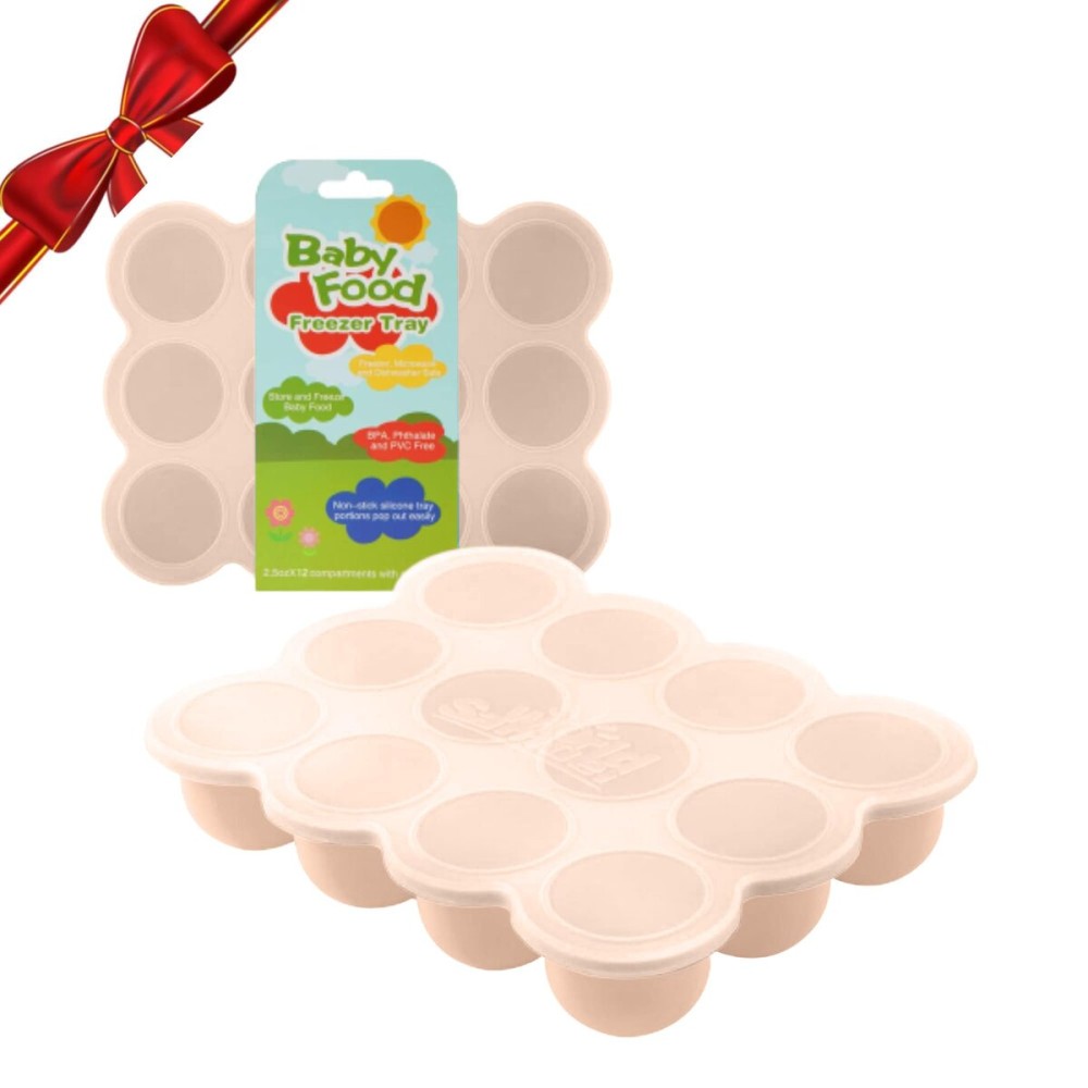 Samuelworld Baby Food Storage Container, 12 Portions x 2.5oz - BPA Free Silicone Freezer Tray with Clip-On Lid for Breast Milk Storage, Homemade Baby Food, Vegetable & Fruit Purees - Brown
