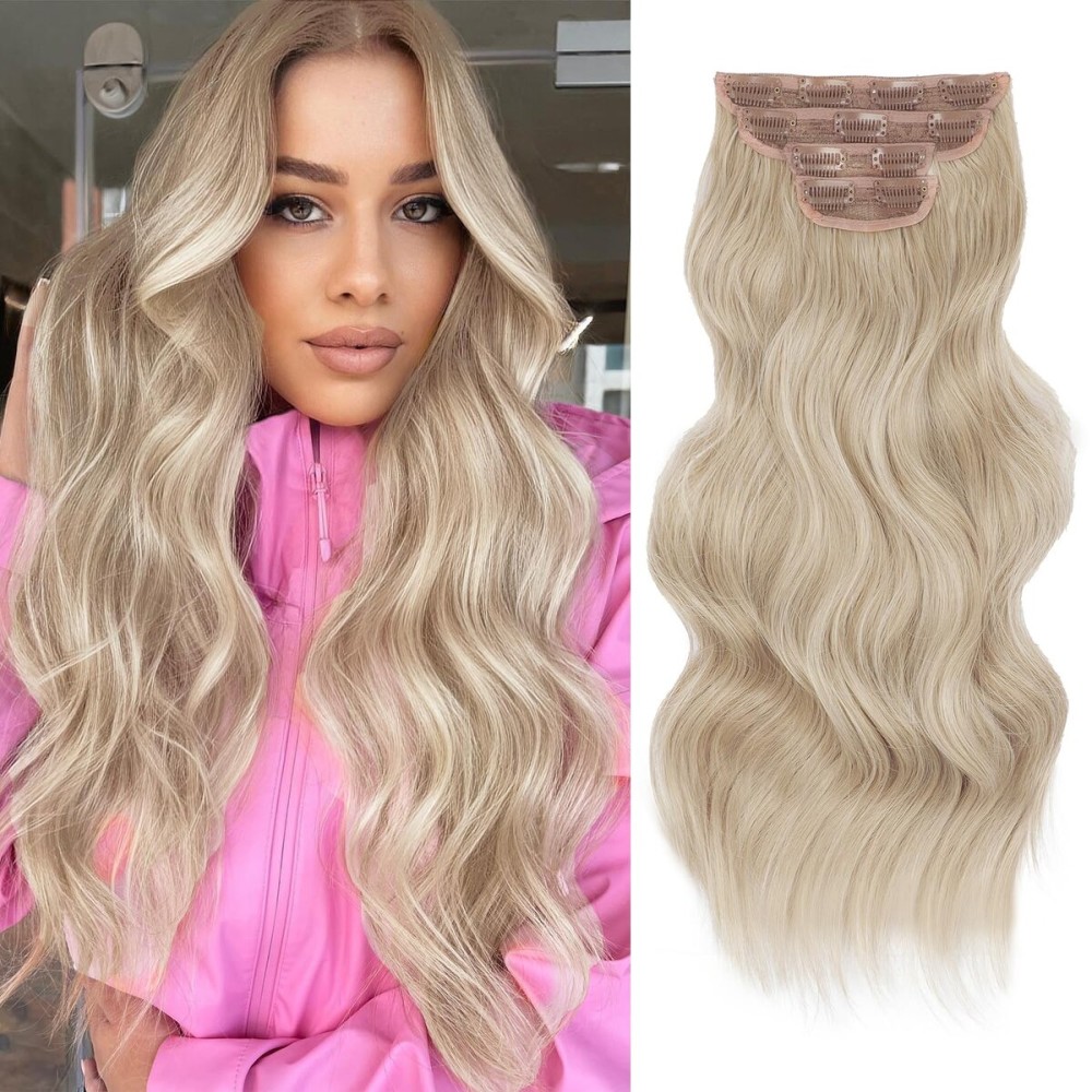 Vigorous Clip in Hair Extensions 20Inch Blonde Hair Extensions Clip Ins 4Pcs Long Wavy Soft Synthetic Hairpieces for Women