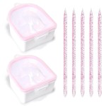 Rolabling Nail Soaking Bowl Set 2PCS Nail Soak Off Bowl with 5PCS Acrylic Sticks Nail Cuticle Pusher Manicure Remover Tool Kit (7, Pink)