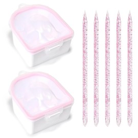 Rolabling Nail Soaking Bowl Set 2PCS Nail Soak Off Bowl with 5PCS Acrylic Sticks Nail Cuticle Pusher Manicure Remover Tool Kit (7, Pink)
