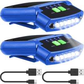 Mudder 2 Pieces LED Clip on Cap Lights USB Rechargeable Cap Flashlight Clip Waterproof Ultra Bright Hat Flashlight Headlamp for Fishing Camping Hand Work (Blue)