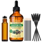 Yoken Castor Oil EWG Verified 4oz Glass Bottle - 100% Pure, Cold Pressed, Hexane Free, Virgin Caster Oils for Face, Eyelash, Eyebrow, Hair - with Lash Starter Kit & Empty Roller Ball Bottle