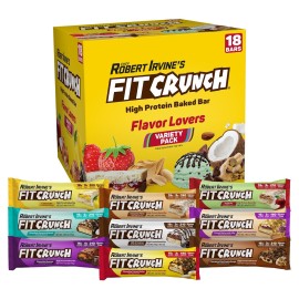 FITCRUNCH Snack Size Protein Bars, 6-Layer Baked Bar, 3g of Sugar, Gluten Free & Soft Cake Core (18 Count, Flavor Lovers)