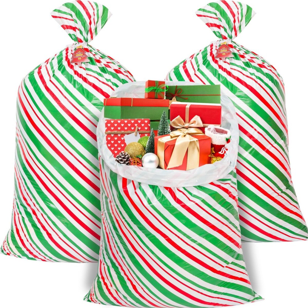 Large Christmas Gift Bags, 3PCS 56X 36 Jumbo Extra Large Gift Bag, XL Christmas Bags for Wrapping Oversized Giant Huge Gifts, Xmas Santa Big Holiday Gift Bag, XXL Plastic Gift Bags for Presents