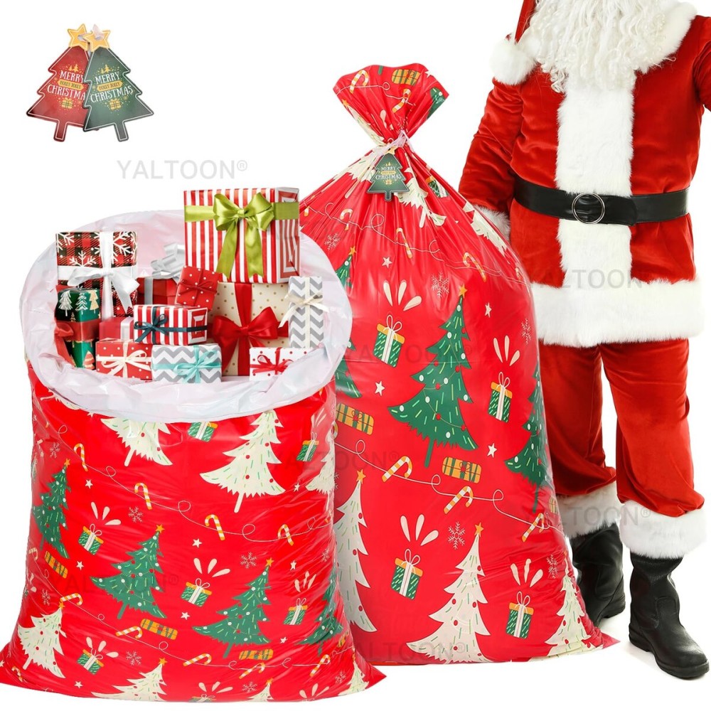 Large Christmas Gift Bags, 2PCS 56X 36 Jumbo Extra Large Gift Bag, XL Christmas Bags for Wrapping Oversized Giant Huge Gifts, Xmas Santa Big Holiday Gift Bags, XXL Plastic Gift Bags for Presents