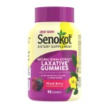 Senokot Dietary Supplement Laxative Gummies, Natural Senna Extract, Gentle, Overnight Relief from Occasional Constipation, Mixed Berry Flavor, 90 Count