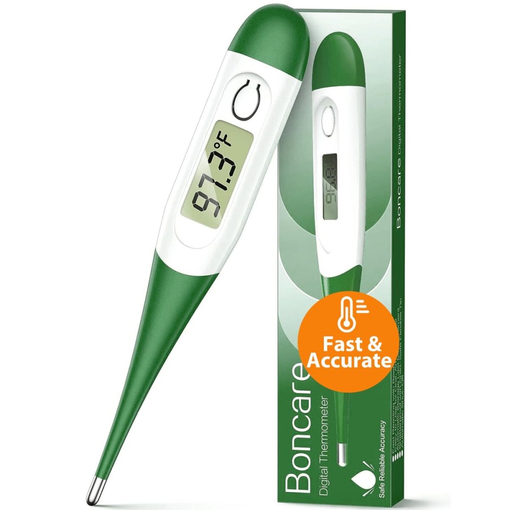 Boncare 10 Seconds Oral Thermometer for Adults and Kids - Accurate & Safe Rectal Thermometer for Baby with Fever Alarm, Digital Thermometer (Dark Green)