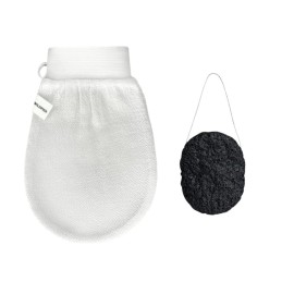 Wildpier Deep Exfoliating Glove and Bamboo Charcoal Konjac Sponge Bundle