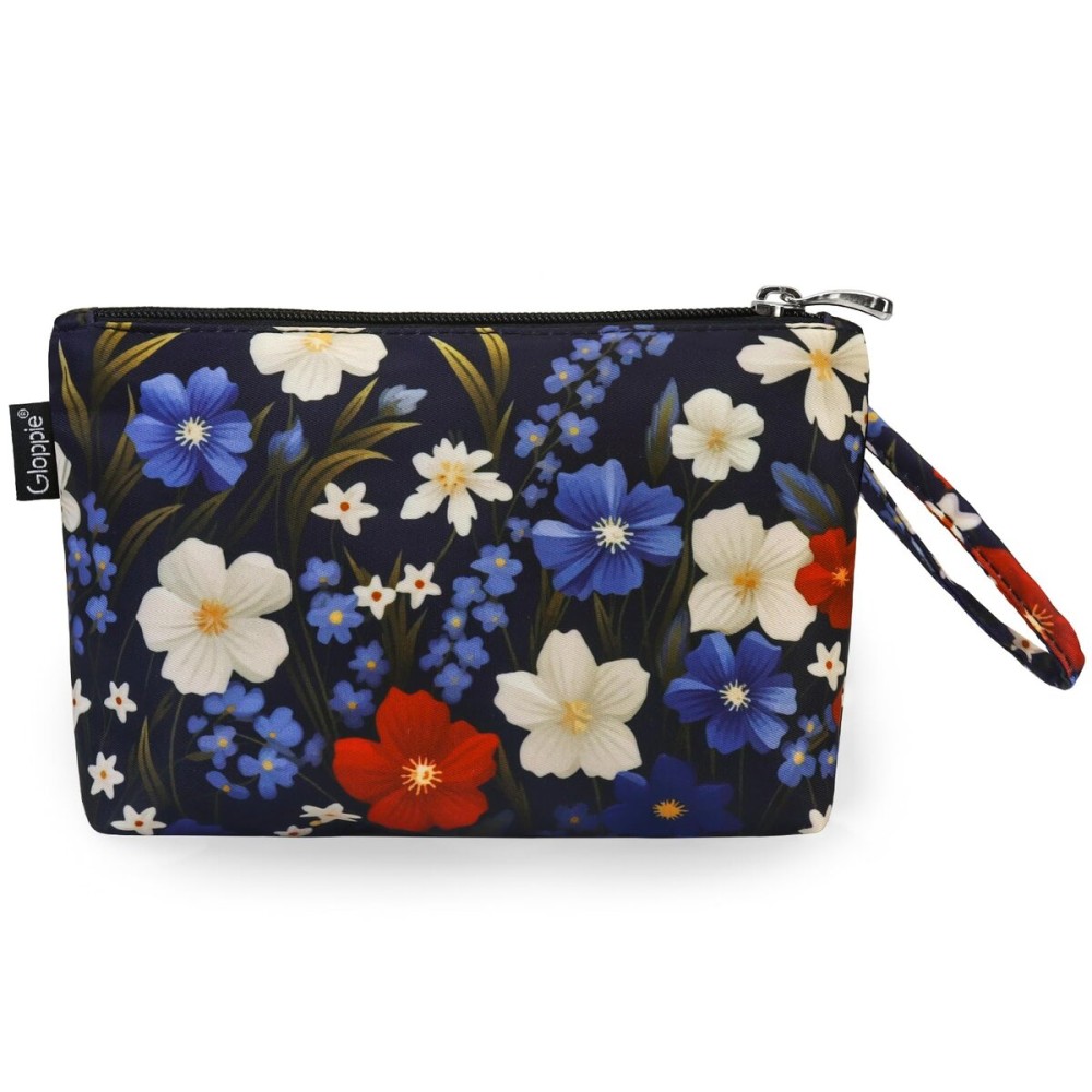 Gloppie Small Makeup Bag for Purse Lightweight Cosmetic Bag Floral Makeup Pouch for Women Blue Red Flower
