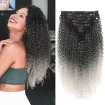 BHF 26 inch Kinky Curly Clip In Hair Extension, Double Weft Full Head Japanese Heat Resistance Fiber 140g Synthetic Hair Extensions For Women 7pieces (t1b/grey)