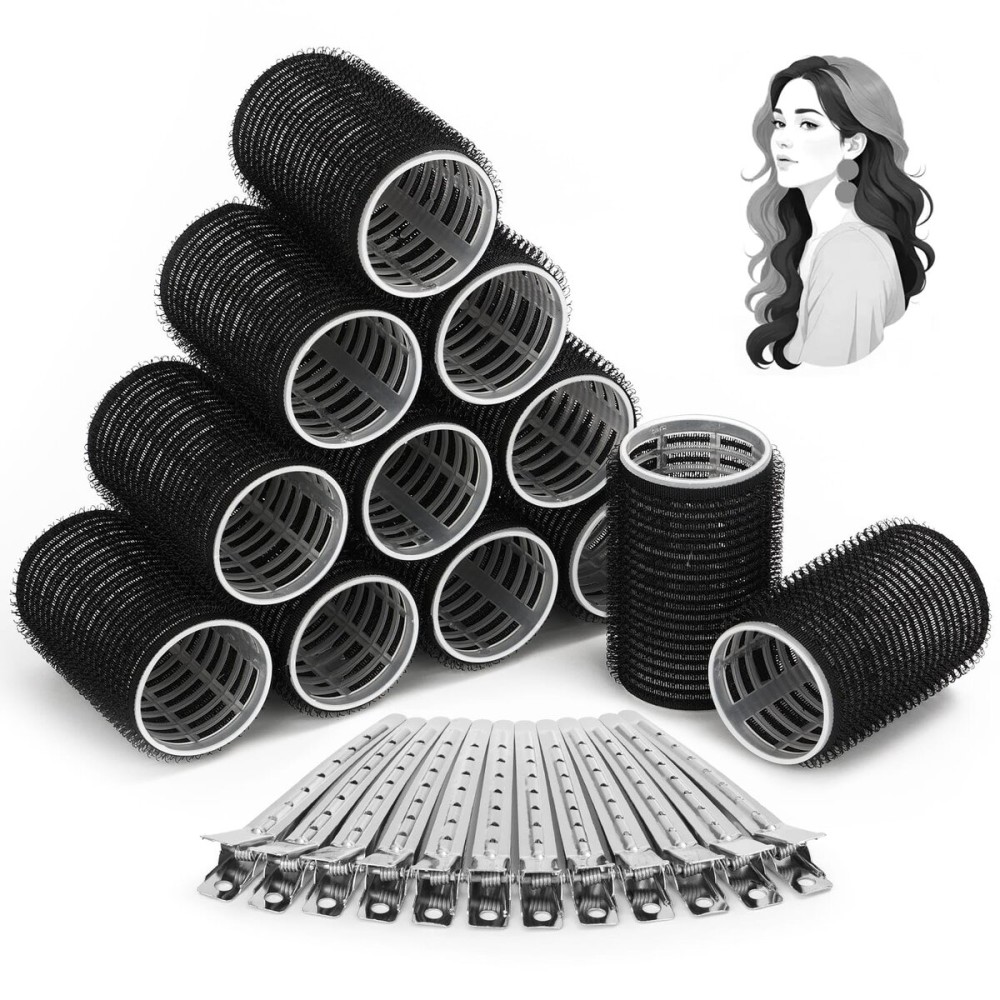 Hair Curlers Rollers, 12Pcs Hair Rollers Hair Curlers Self Grip Holding Rollers with 12 Pcs Hair Clips for Long Medium Short Thick Fine Thin Hair Bangs Volume