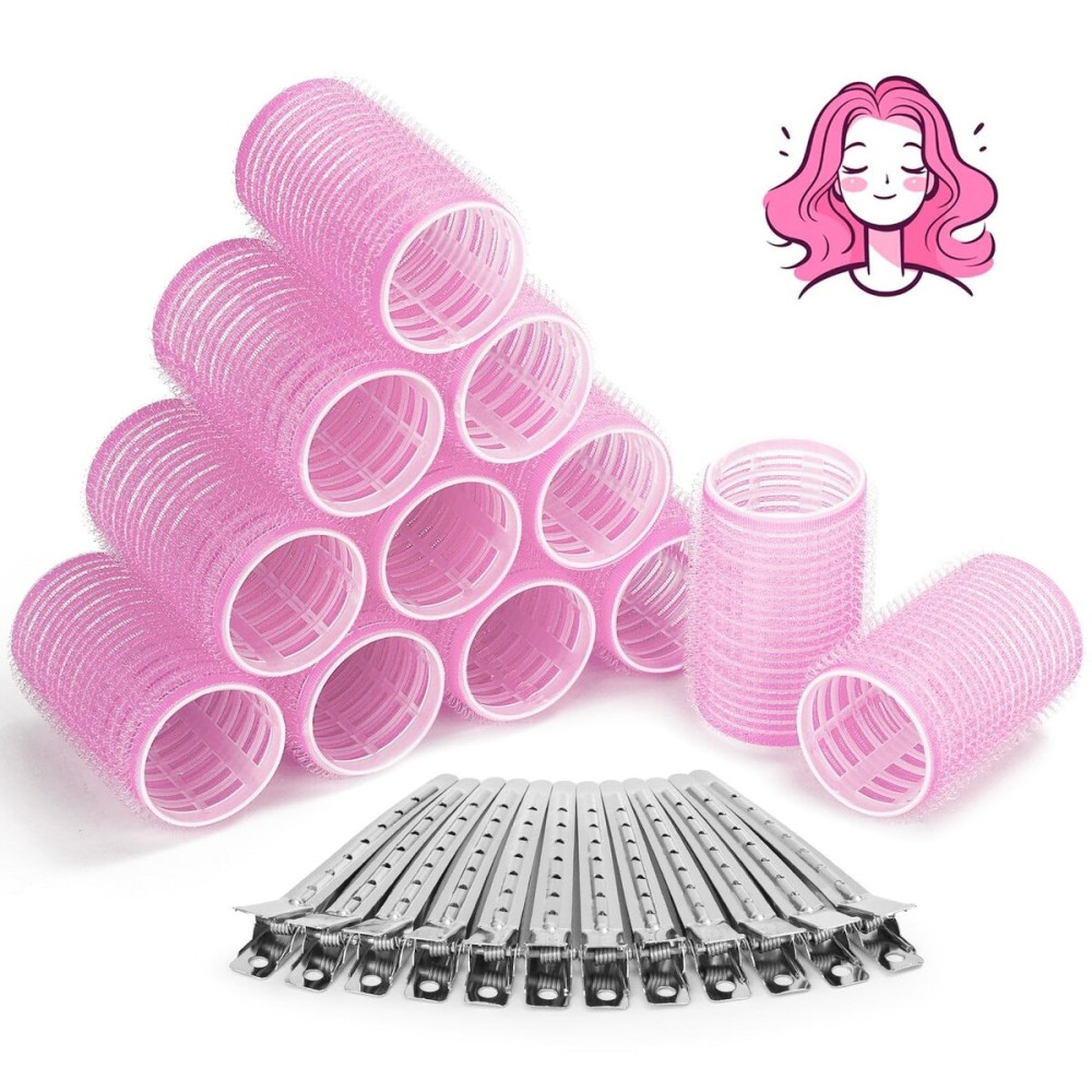 Hair Curlers Rollers, 12Pcs Hair Rollers Hair Curlers Self Grip Holding Rollers with 12 Pcs Hair Clips for Long Medium Short Thick Fine Thin Hair Bangs Volume