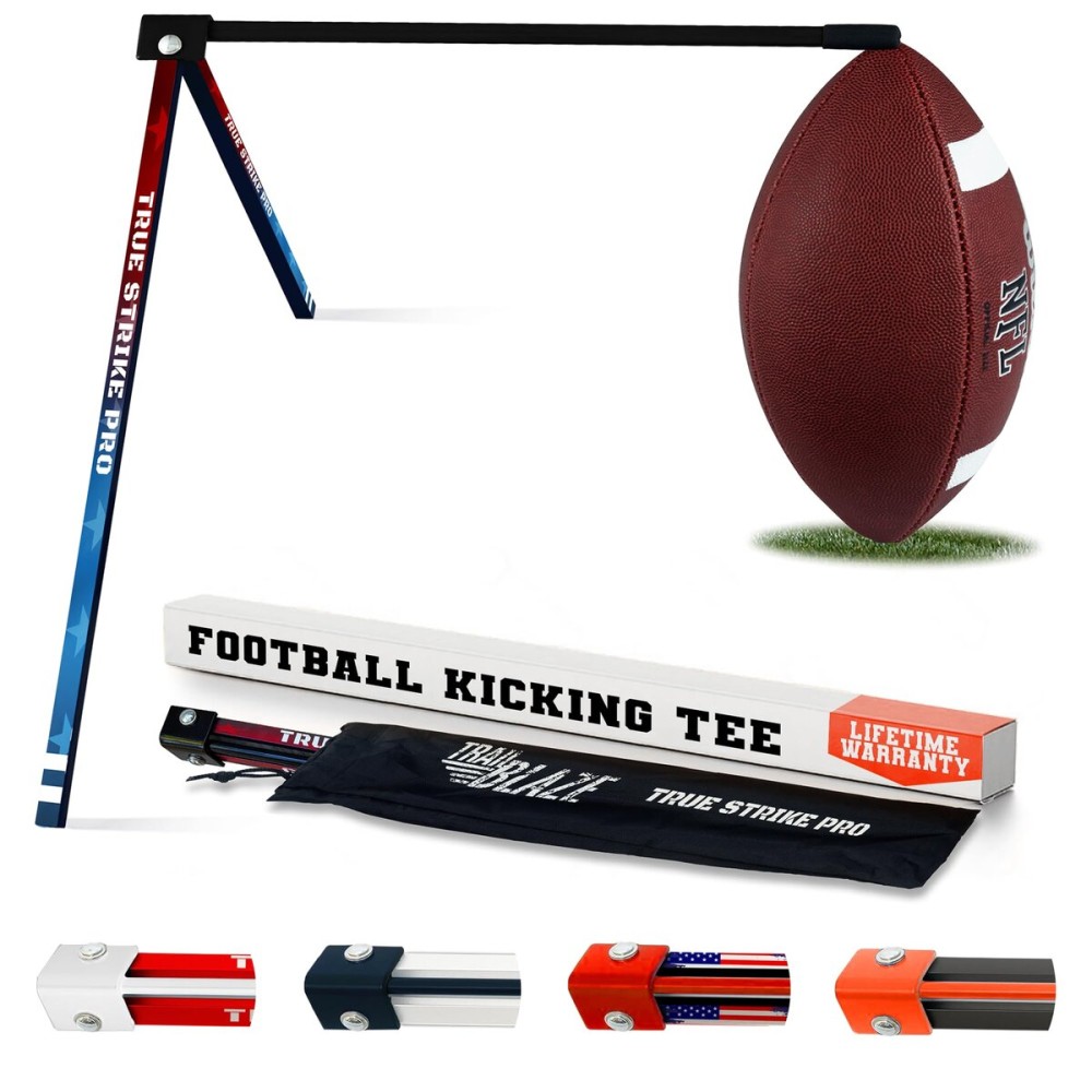 Trailblaze True Strike Pro Football Kicking Tee - Ultimate Football Tee Compatible with All Ball Sizes, Bonus Goal Kicking Tracker, Field Goal Football Holder (Red, White & Blue Stars)