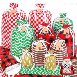 YALTOON Christmas Gift Bags, 22pcs Drawstring Christmas Bags for Gifts, Xmas Holiday Gift Bag Assorted Sizes-Large, Medium, Small, Present Bags for Gift Wrapping