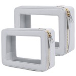 Aveniee Clear Makeup Bag Organizer Set,Portable Travel Toiletry Cosmetic Bag Case for Women,Vegan Leather Make Up Pouch Car Bag for Essentials,Middle+Large,Blue