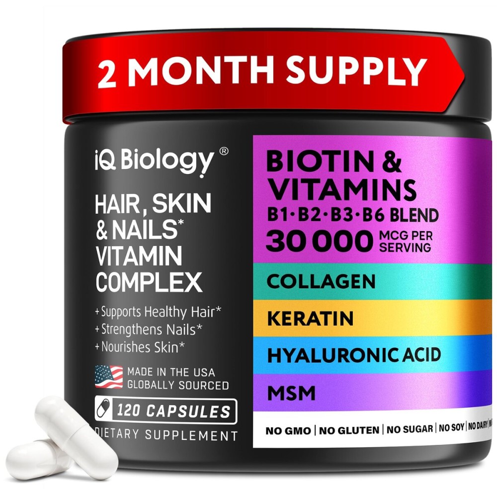 Biotin Collagen Keratin Neem Supplement - Hair Growth Vitamins for Women & Men - 10000mcg Biotin with Hyaluronic Acid & B Complex - Healthy Hair Loss Support - Skin and Nails Care - 120 Caps