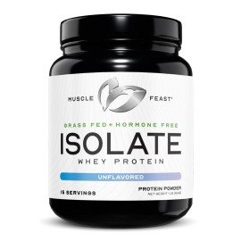 Muscle Feast Grass-Fed Whey Protein Isolate, All Natural Hormone Free Pasture Raised, Whey Isolate Protein Powder for Men and Women, Clean, Non-GMO & Gluten-Free, Isolate Protein - Unflavored, 1lb