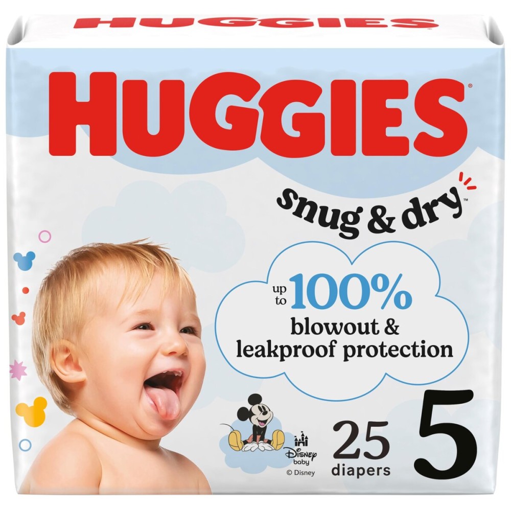 Huggies Size 5 Diapers, Snug & Dry Baby Diapers, Size 5 (27+ lbs), 25 Count, Packaging May Vary