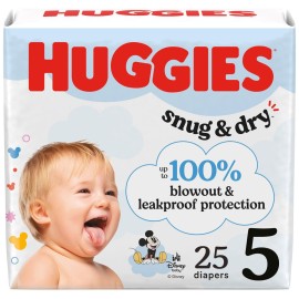 Huggies Size 5 Diapers, Snug & Dry Baby Diapers, Size 5 (27+ lbs), 25 Count, Packaging May Vary