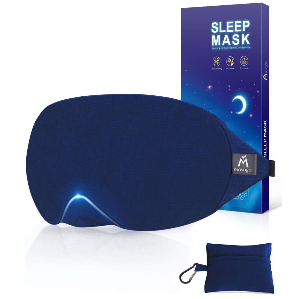 Mavogel Cotton Sleep Mask - 100% Handmade, Light Blocking Sleep Eye Mask with Updated Bending Nose Design, Soft Sleeping Mask for Women Men, for Sleep/Office/Naps, Includes Travel Pouch (Starry Blue)