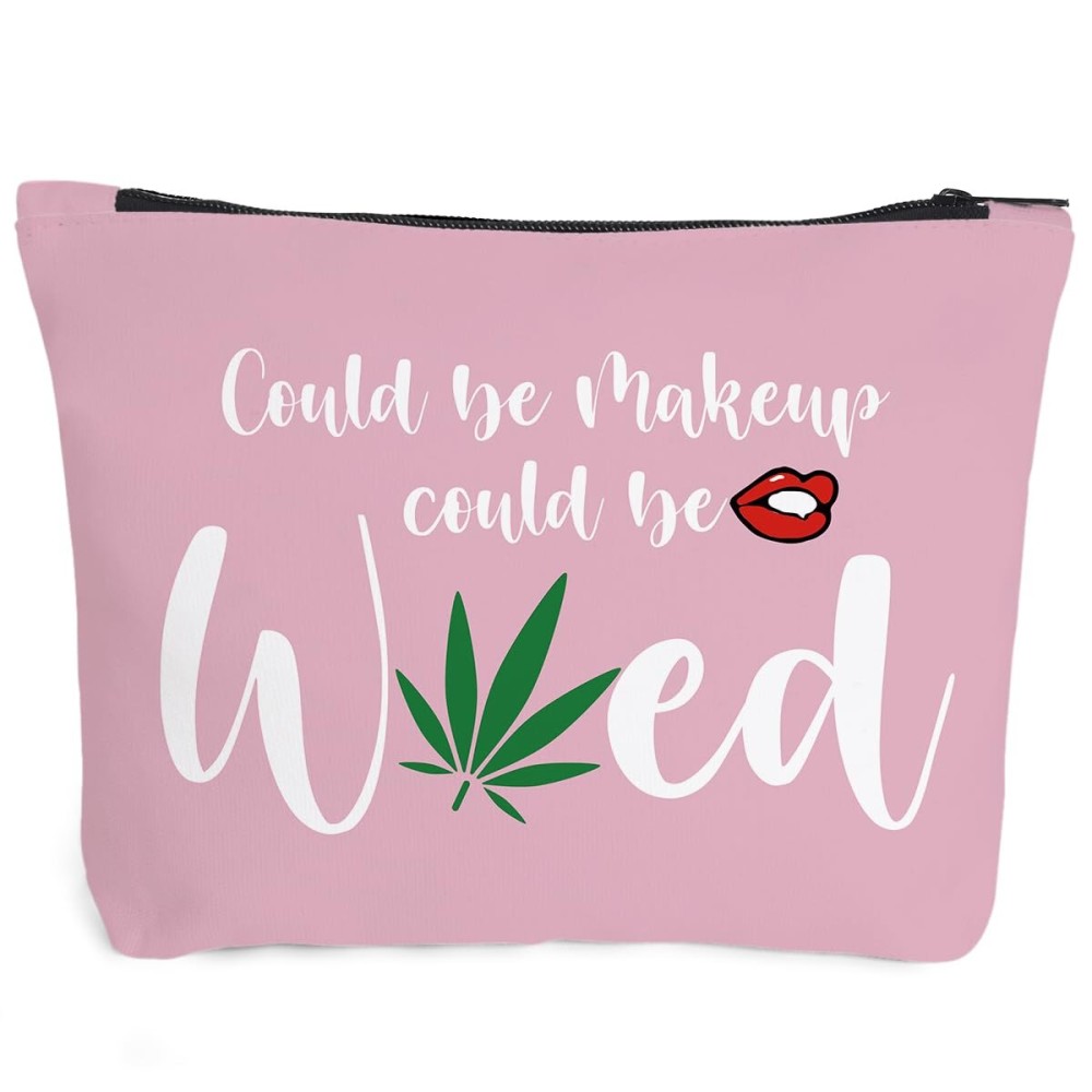 Makeup Bag, Travel Cosmetic Bag, For Women Best Friends Sister Funny Weed Gifts, Small Makeup Zipper Pouch Travel Accessories Organizer Bag Toiletry Case Gifts for Birthday Christmas. pink