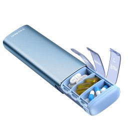 Vaydeer Metal Travel Pill Organizer - Compact Weekly Pill Box for Daily Medication - Portable Small Pill Case for Vitamins, Pills & Supplements (Blue)