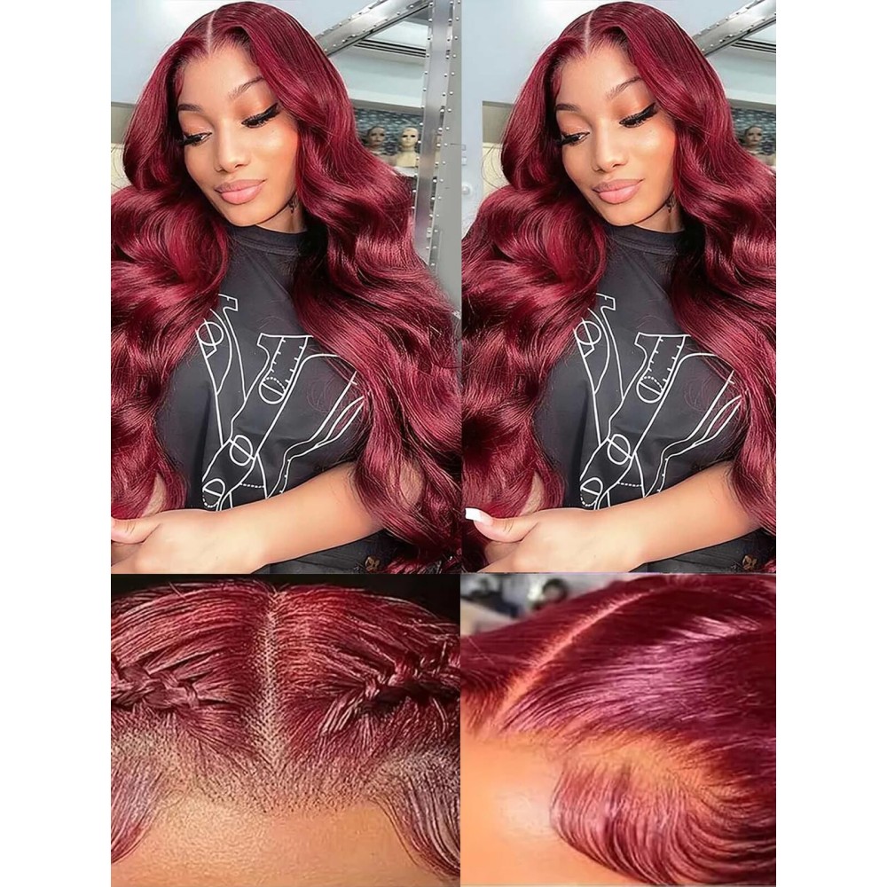99j Burgundy Lace Front Wigs Human Hair 200% Density 13x6 Lace Front Wigs Human Hair 28 inch13x6 Body Wave Lace Front Wigs HumanHair for Women
