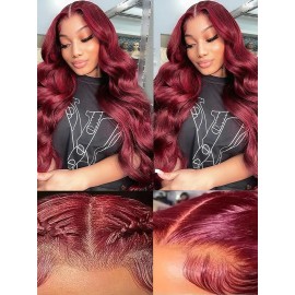 99j Burgundy Lace Front Wigs Human Hair 200% Density 13x6 Lace Front Wigs Human Hair 28 inch13x6 Body Wave Lace Front Wigs HumanHair for Women