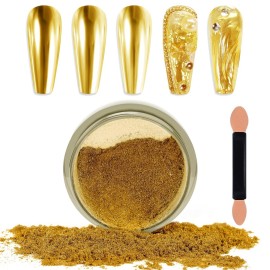 Laza Chrome Nail Powder Mirror Effect Metallic Dust Holographic Glitter Glazed Manicure Decoration Reflective Pigment for DIY Gel Polish Nail Art, Resin Craft, Gifts - Bright Gold