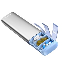 Vaydeer Metal Travel Pill Organizer - Compact Weekly Pill Box for Daily Medication - Portable Small Pill Case for Vitamins, Pills & Supplements (Silver)