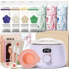KOTAMU Waxing Kit for Women & Men, Wax Warmer for Hair Removal, Digital Wax Kit with SiliconePotIdeal for Face Eyebrow Arm Legs Armpit &Sensitive Skin, Purple Waxing Machine With 44 Accessories