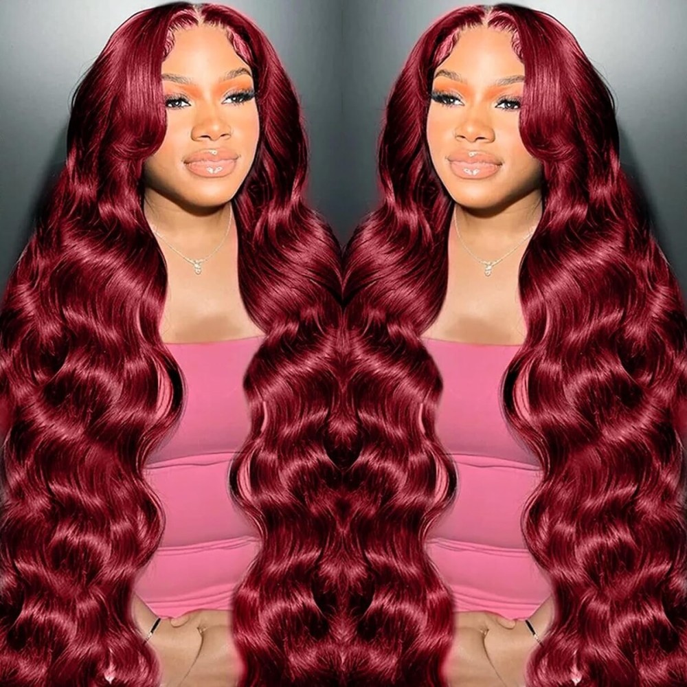 MUZOJET 99j Burgundy Lace Front Wigs Human Hair 13x6 Body Wave Lace Front Wigs Human Hair Pre Plucked Glueless Red Wig Wine Red Wigs for Women Reddish Brown 180 Density 26 Inch