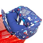 Soft Pillow Attached 2-in-1 Shopping Cart and High Chair Cover for Baby, Cotton Padded Cart Cover, Fold\'n Roll Style, Portable with Carry Bag (Navy Blue Whale)