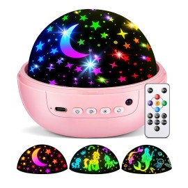 COOLNIGHT Unicorn Night Light Star Projector for Kids, 3 Films+93 Colors Kids Projector Night Light,360 Rotating All Night, Remote+Dimmable+Timer,3 Year Old Girl Gifts,4 Year Old Girl Birthday Gifts