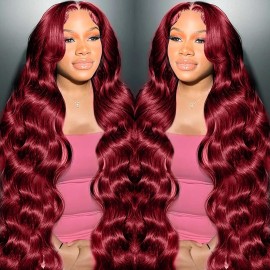 MUZOJET 99j Burgundy Lace Front Wigs Human Hair 13x6 Body Wave Lace Front Wigs Human Hair Pre Plucked Glueless Red Wig Wine Red Wigs for Women Reddish Brown 180 Density 28 Inch
